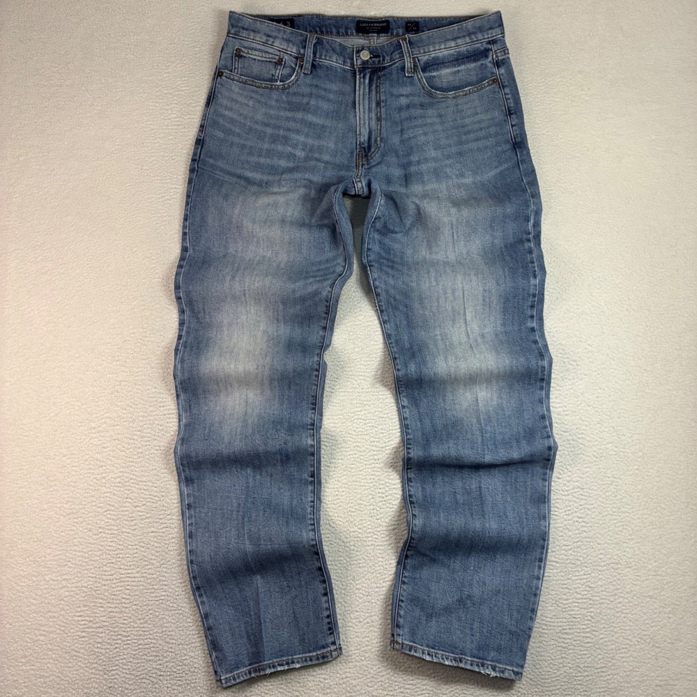 Lucky Brand 363 Vintage Straight Jeans Men 34x32 Blue Faded Whiskered Denim Y2K